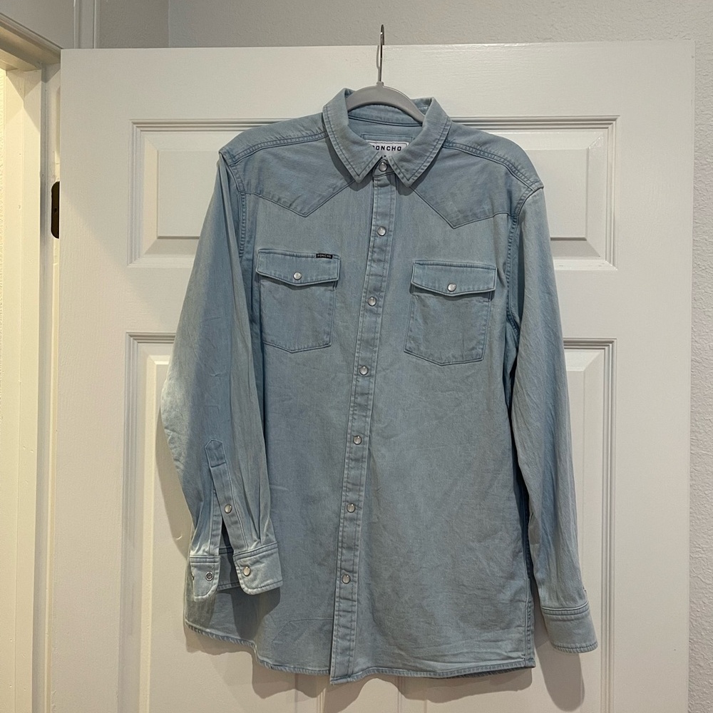 Poncho Light Blue Denim Shirt M slim fit